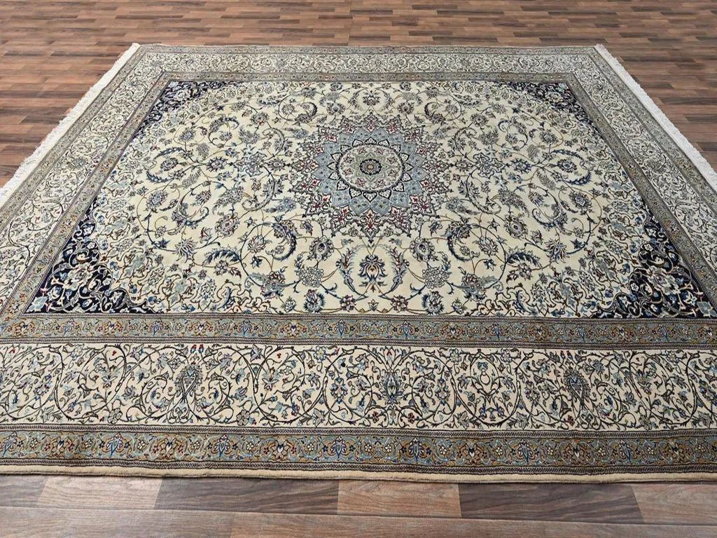 New Hand Knotted Ivory Wool & Silk Rectangle Oriental Rug 9'6" x 13'4"