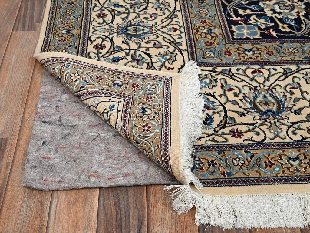 New Hand Knotted Ivory Wool & Silk Rectangle Oriental Rug 9'6" x 13'4"