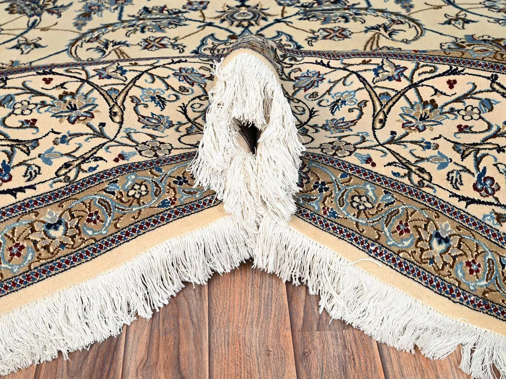 New Hand Knotted Ivory Wool & Silk Rectangle Oriental Rug 9'6" x 13'4"