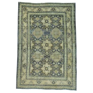 Vintage Hand Knotted Blue Wool Rectangle Oriental Rug 9'5" x 14'0"