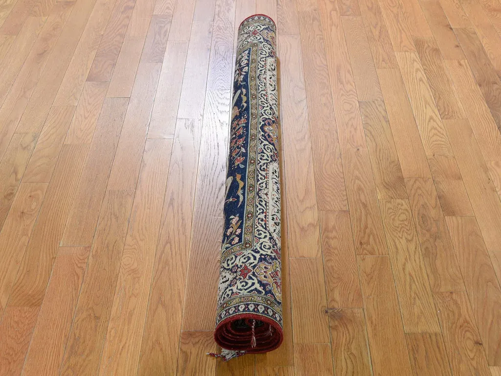 Vintage Hand Knotted Blue Silk Rectangle Oriental Rug 4'4" x 6'8"