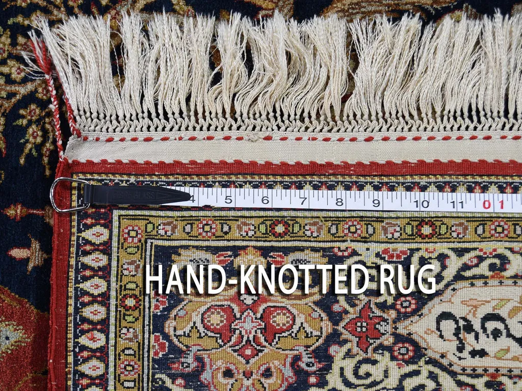 Vintage Hand Knotted Blue Silk Rectangle Oriental Rug 4'4" x 6'8"