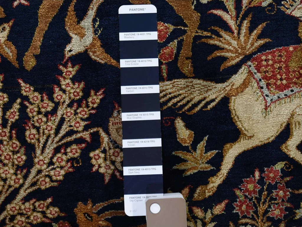 Vintage Hand Knotted Blue Silk Rectangle Oriental Rug 4'4" x 6'8"