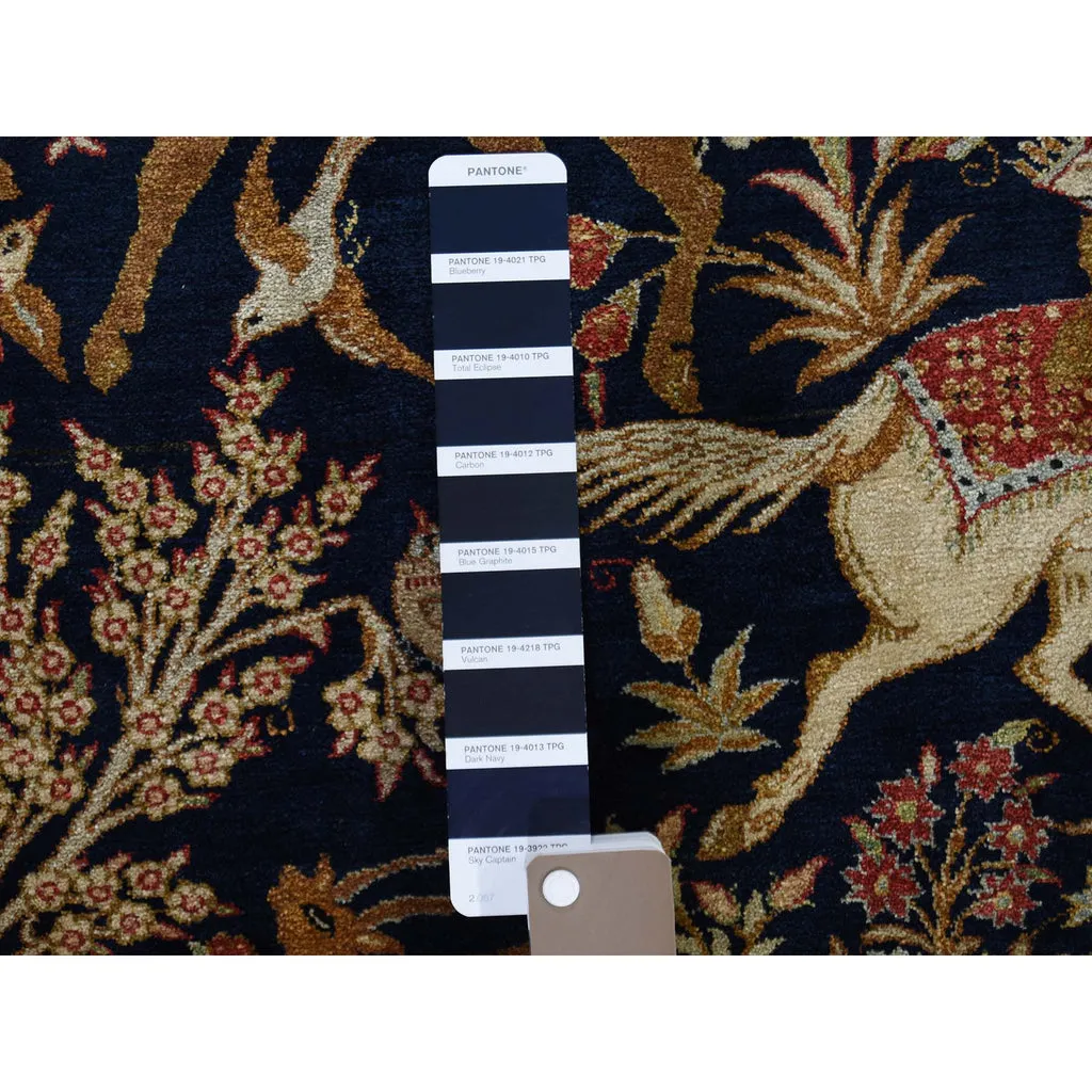 Vintage Hand Knotted Blue Silk Rectangle Oriental Rug 4'4" x 6'8"