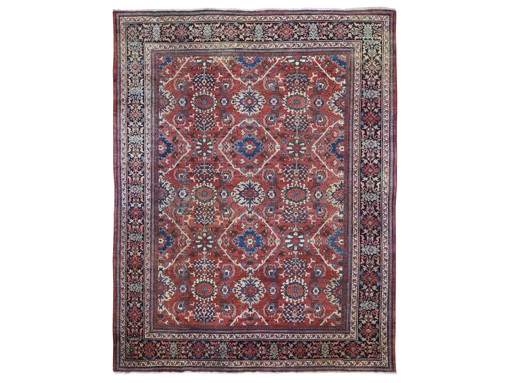 Vintage Hand Knotted Red Wool Rectangle Oriental Rug 10'10" x 13'8"