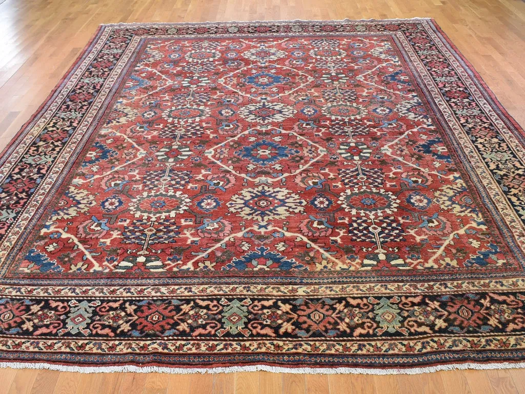 Vintage Hand Knotted Red Wool Rectangle Oriental Rug 10'10" x 13'8"