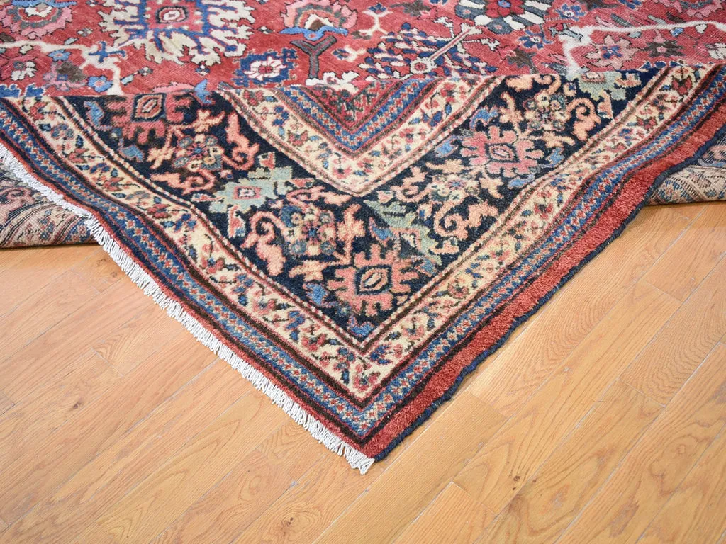 Vintage Hand Knotted Red Wool Rectangle Oriental Rug 10'10" x 13'8"