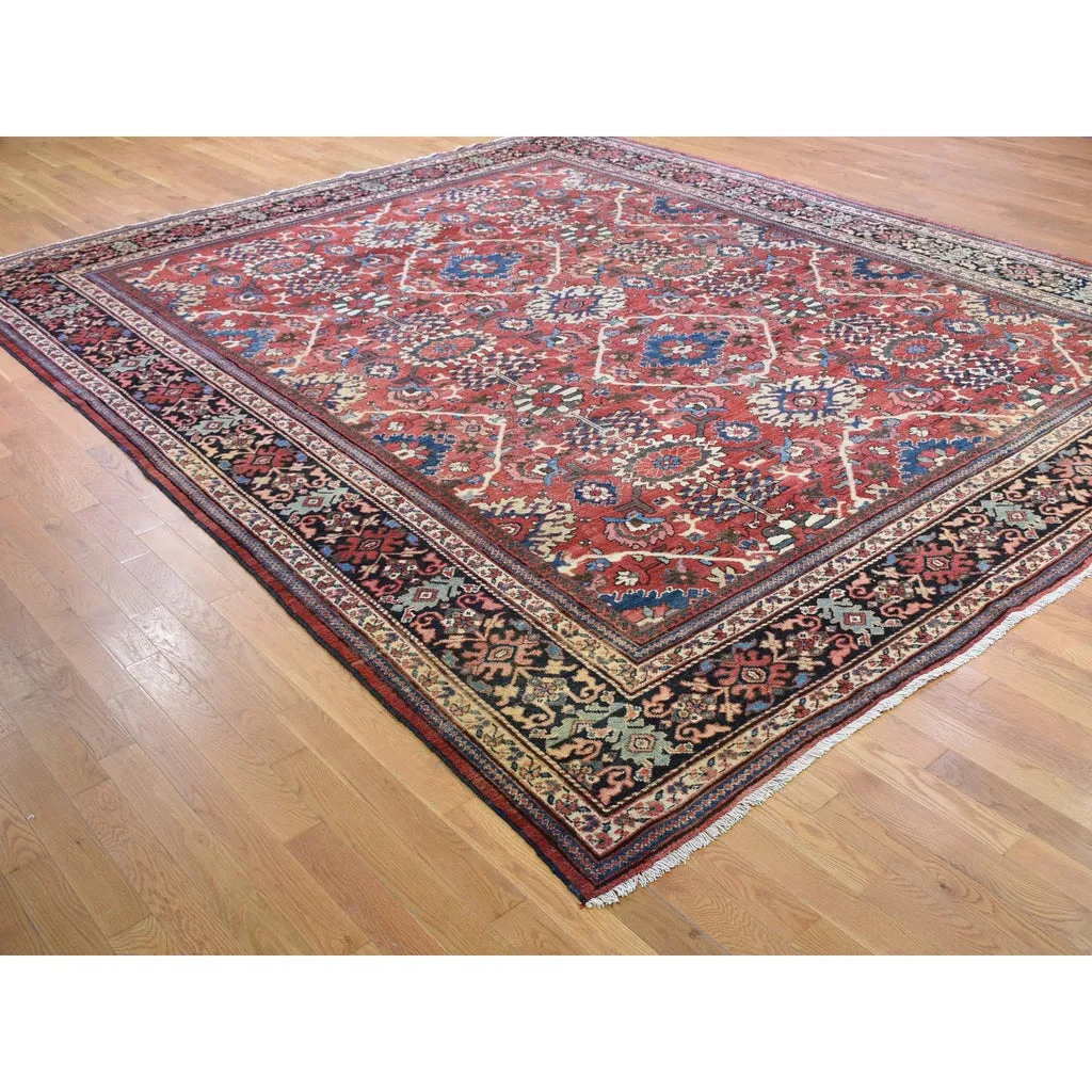 Vintage Hand Knotted Red Wool Rectangle Oriental Rug 10'10" x 13'8"