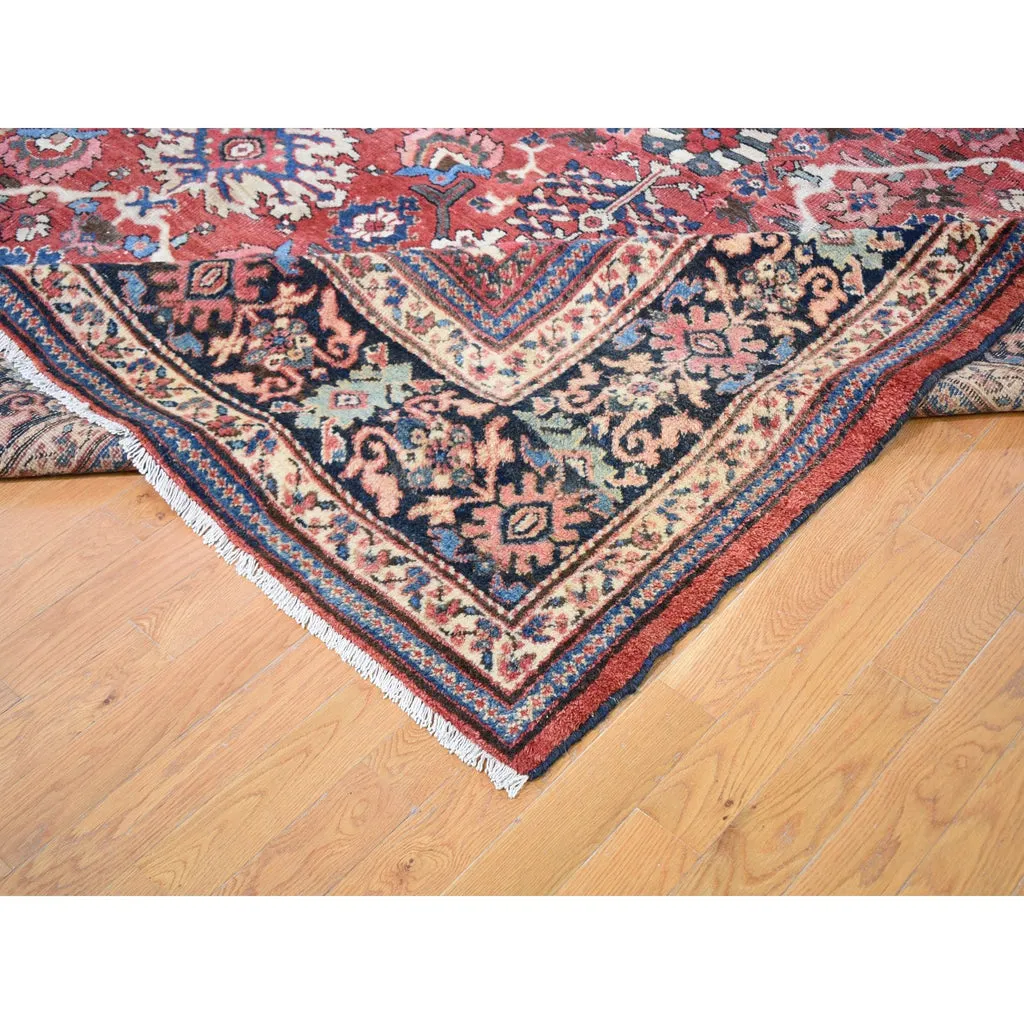 Vintage Hand Knotted Red Wool Rectangle Oriental Rug 10'10" x 13'8"