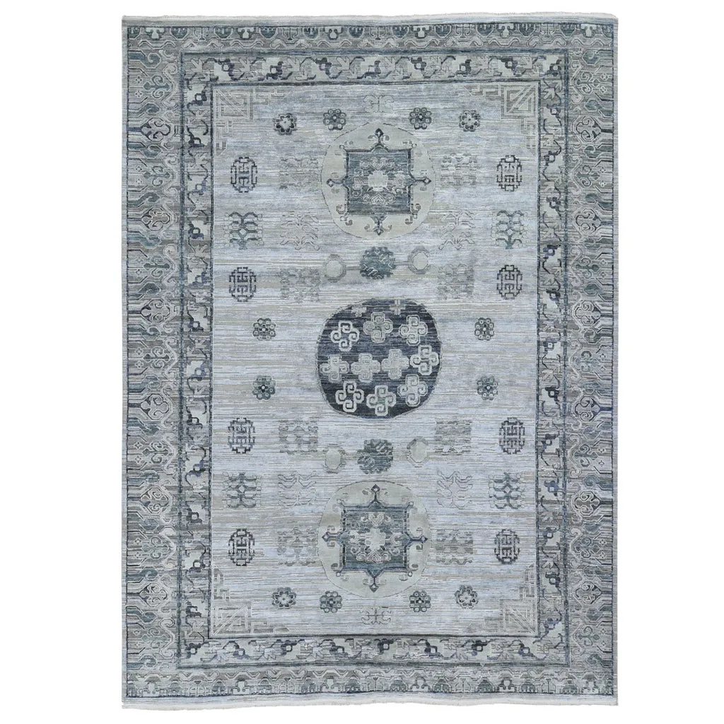 New Hand Knotted Grey Wool & Silk Rectangle Oriental Rug 8'10" x 12'1"