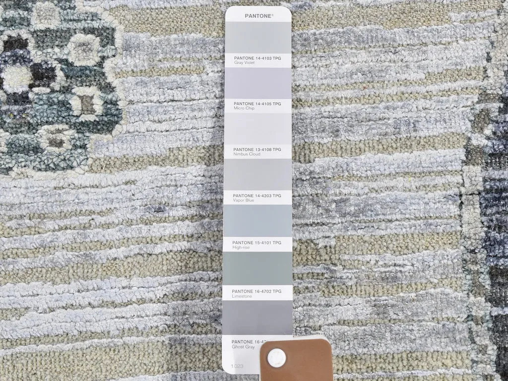 New Hand Knotted Grey Wool & Silk Rectangle Oriental Rug 8'10" x 12'1"