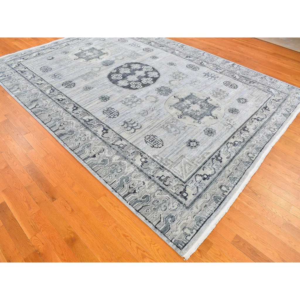 New Hand Knotted Grey Wool & Silk Rectangle Oriental Rug 8'10" x 12'1"