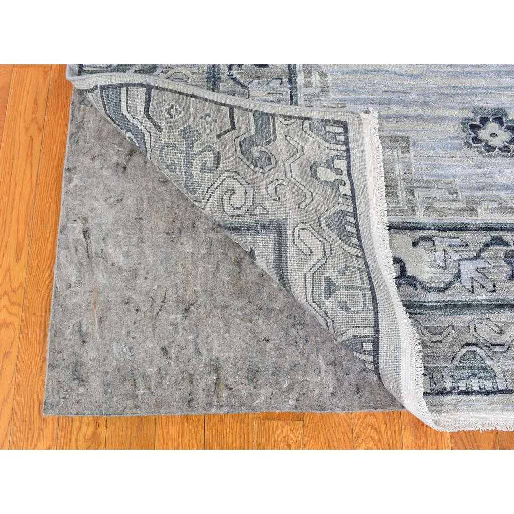 New Hand Knotted Grey Wool & Silk Rectangle Oriental Rug 8'10" x 12'1"