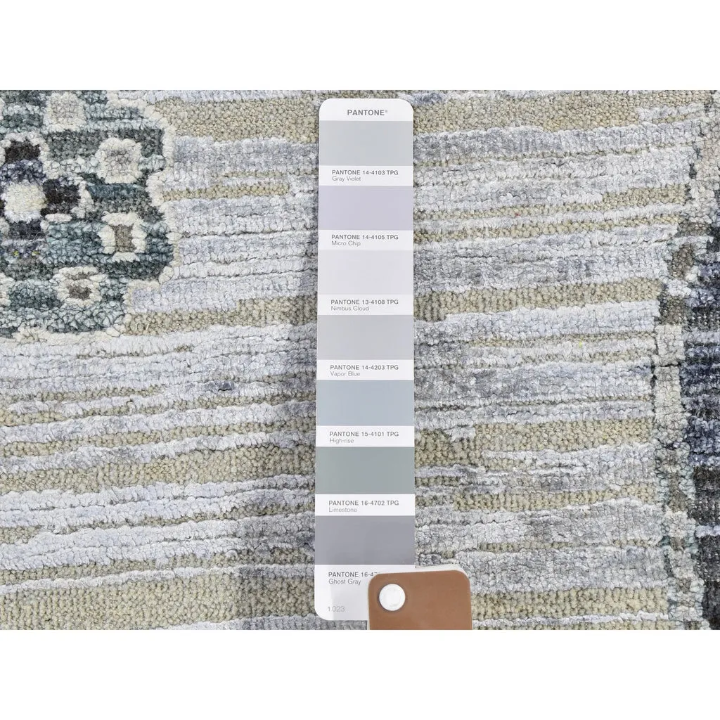 New Hand Knotted Grey Wool & Silk Rectangle Oriental Rug 8'10" x 12'1"