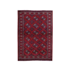 Vintage Hand Knotted Red Wool Rectangle Oriental Rug 3'6" x 5'0"