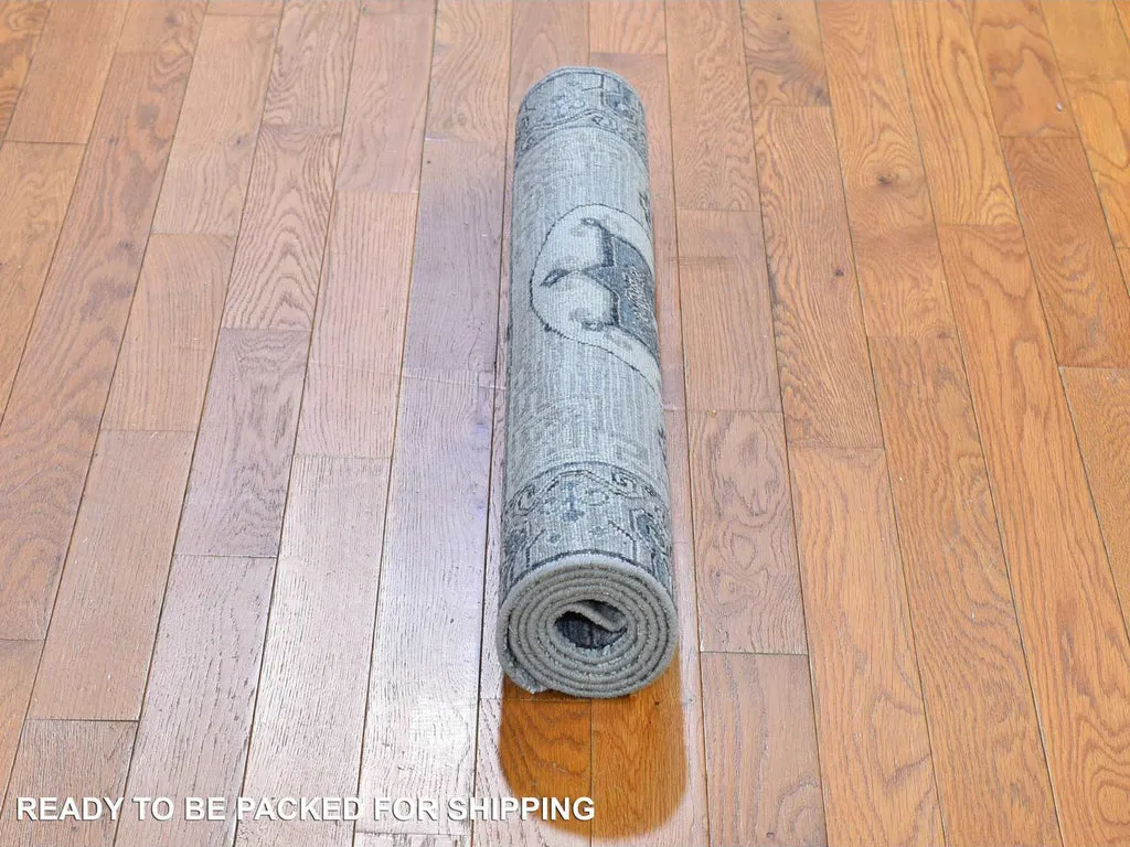 New Hand Knotted Grey Wool & Silk Rectangle Oriental Rug 3'0" x 5'2"