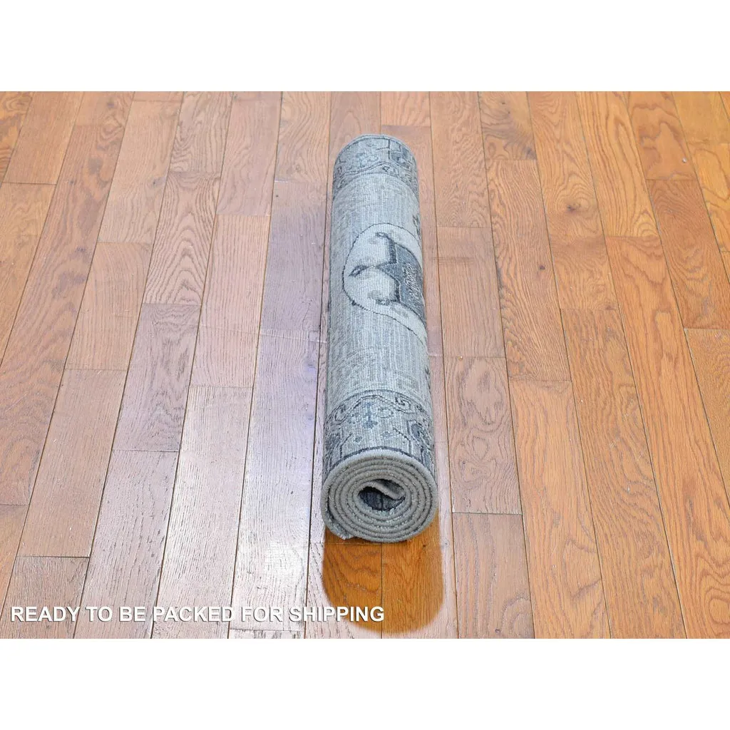 New Hand Knotted Grey Wool & Silk Rectangle Oriental Rug 3'0" x 5'2"