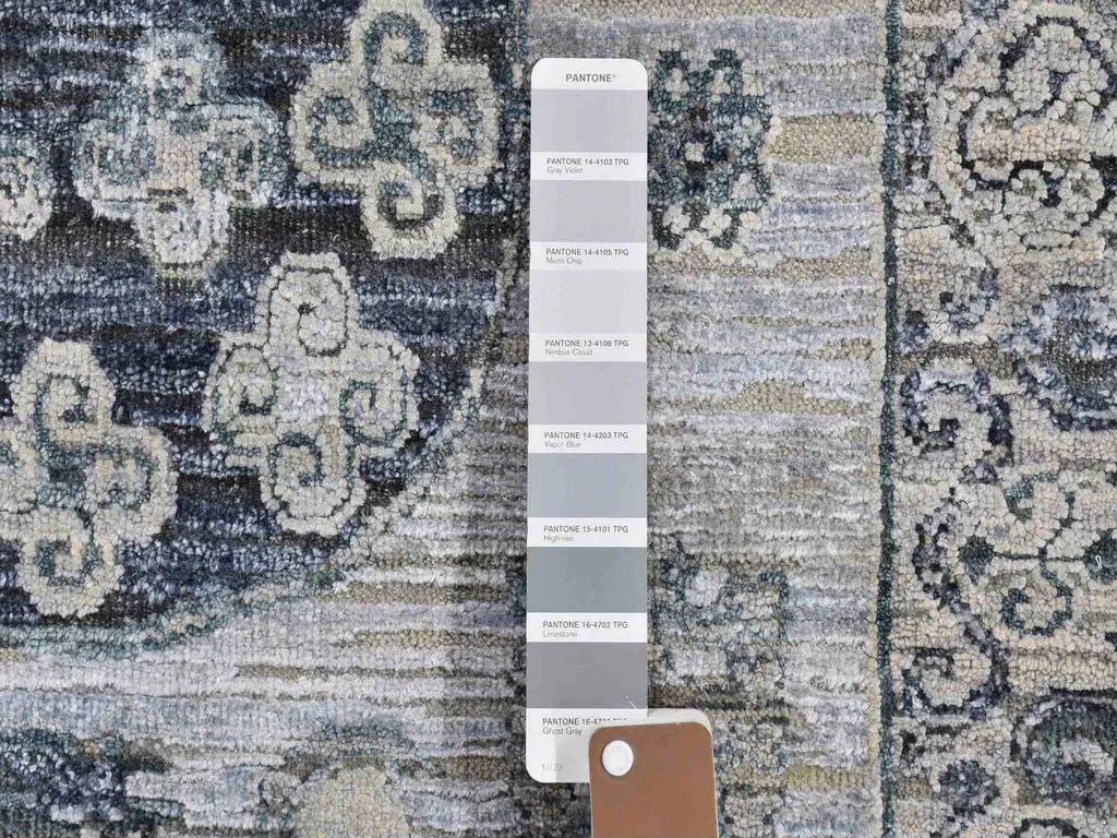 New Hand Knotted Grey Wool & Silk Rectangle Oriental Rug 3'0" x 5'2"