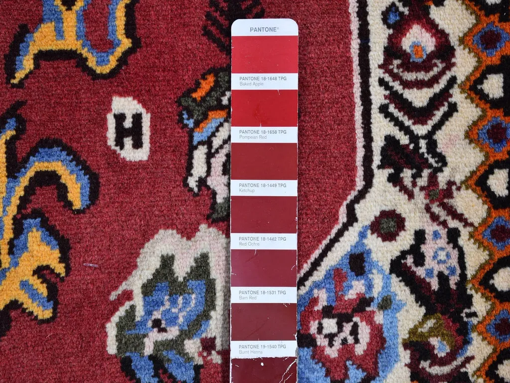 Vintage Hand Knotted Red Wool Rectangle Oriental Rug 3'7" x 5'0"