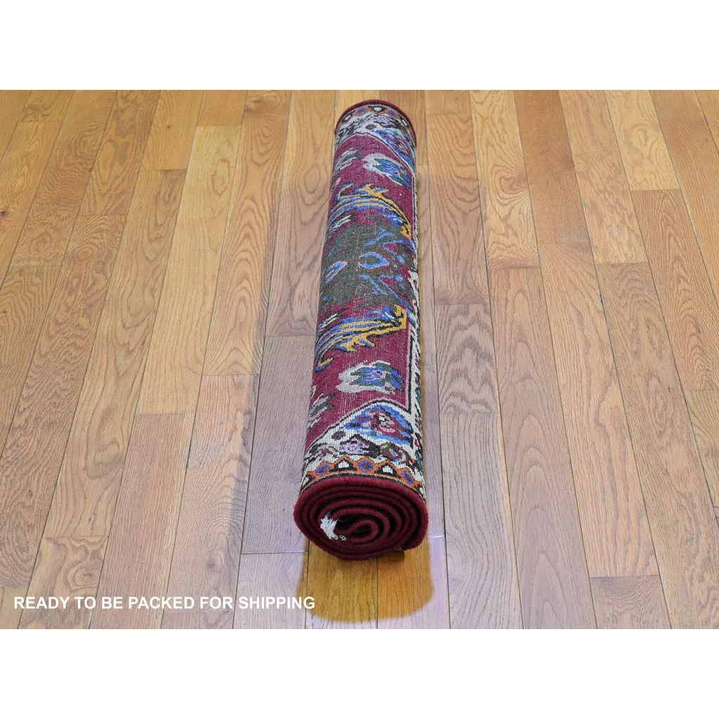 Vintage Hand Knotted Red Wool Rectangle Oriental Rug 3'7" x 5'0"