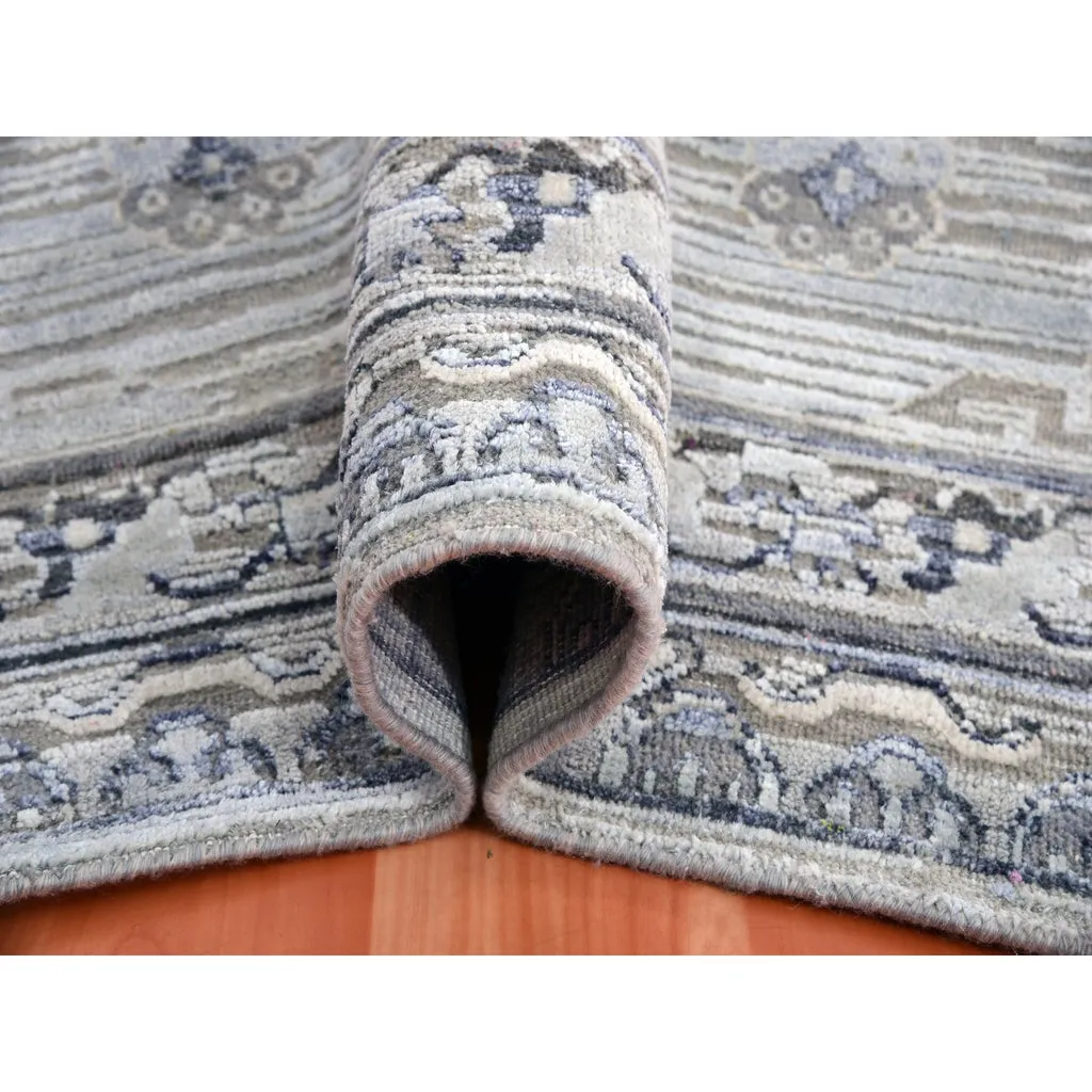 New Hand Knotted Grey Wool & Silk Rectangle Oriental Rug 6'0" x 9'6"