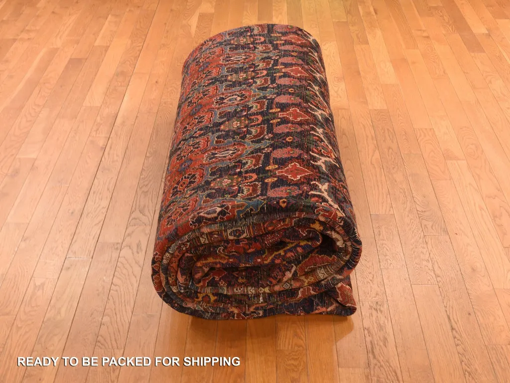 Vintage Hand Knotted Blue Wool Rectangle Oriental Rug 12'6" x 20'1"