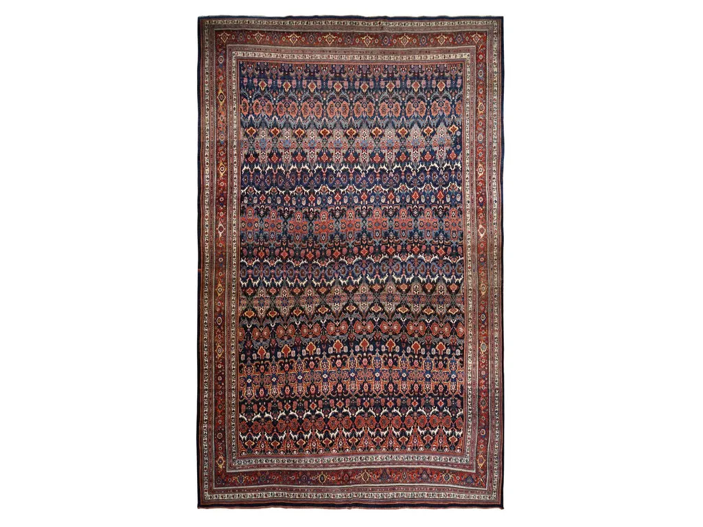 Vintage Hand Knotted Blue Wool Rectangle Oriental Rug 12'6" x 20'1"