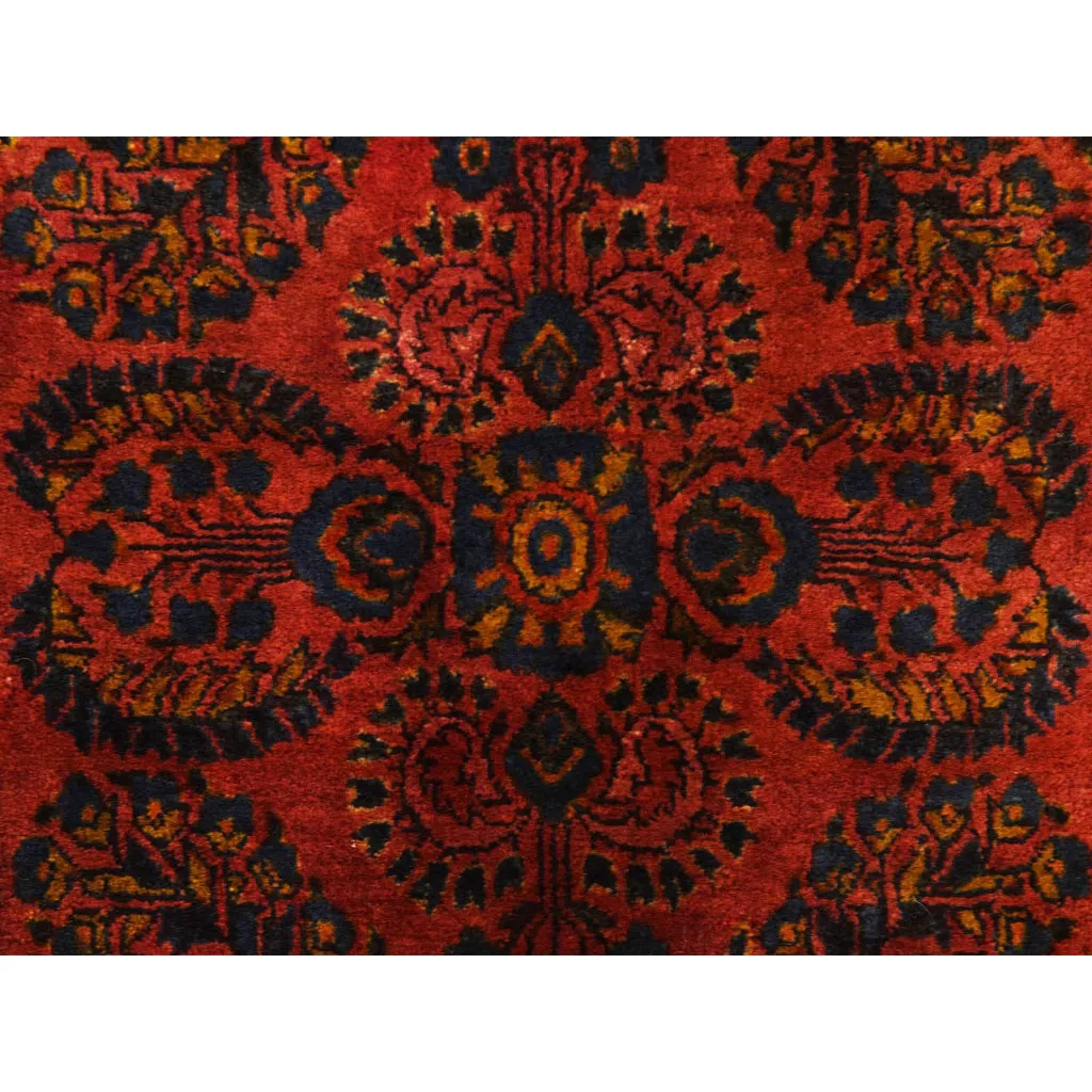 Vintage Hand Knotted Red Wool Rectangle Oriental Rug 1'10" x 2'7"