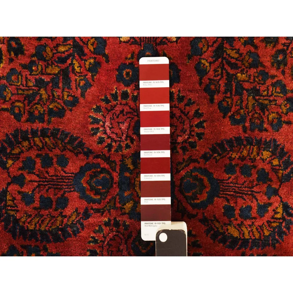 Vintage Hand Knotted Red Wool Rectangle Oriental Rug 1'10" x 2'7"