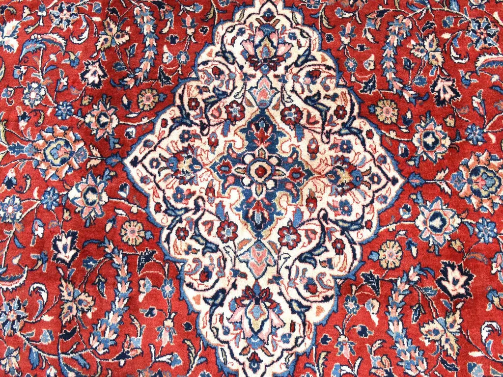 Vintage Hand Knotted Red Wool Rectangle Oriental Rug 9'9" x 13'1"