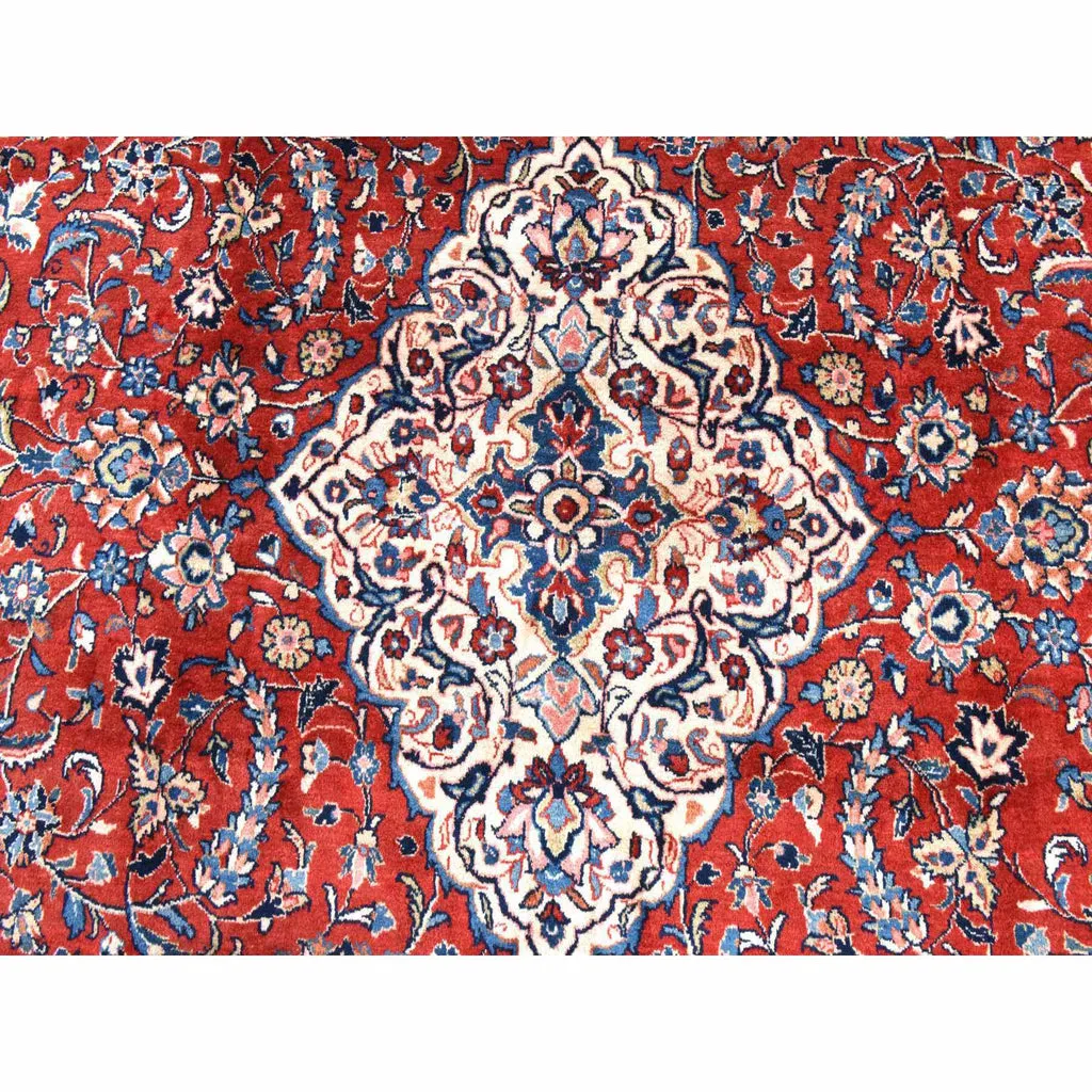 Vintage Hand Knotted Red Wool Rectangle Oriental Rug 9'9" x 13'1"