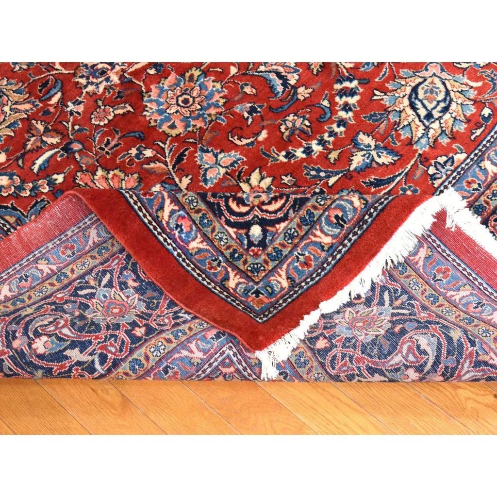 Vintage Hand Knotted Red Wool Rectangle Oriental Rug 9'9" x 13'1"