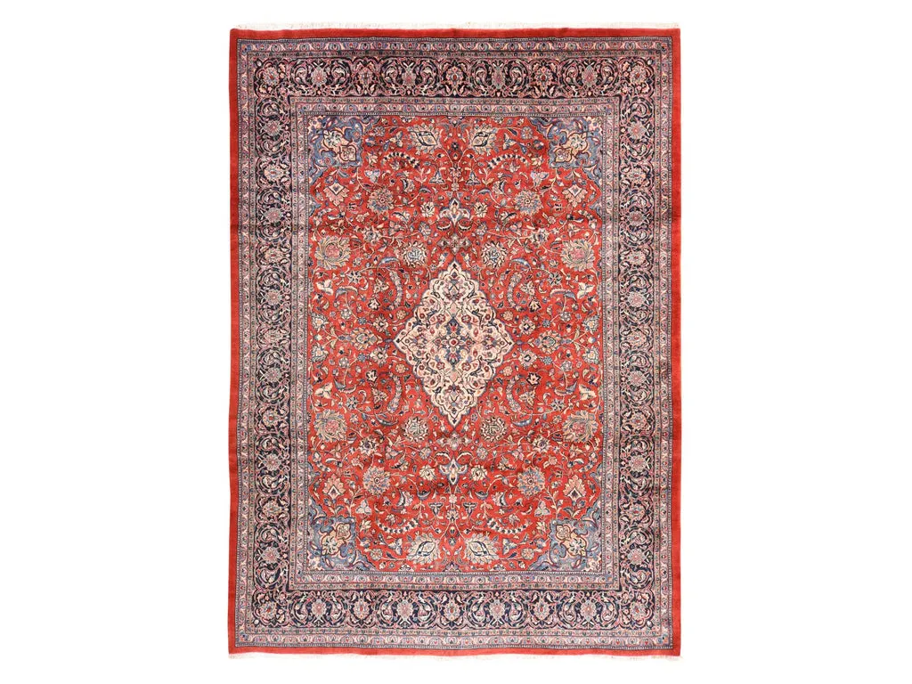 Vintage Hand Knotted Red Wool Rectangle Oriental Rug 9'9" x 13'1"