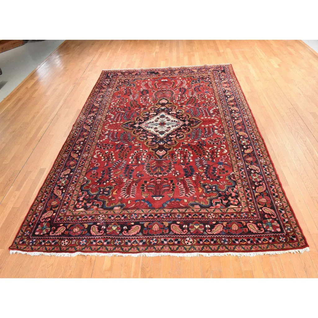 Vintage Hand Knotted Red Wool Rectangle Oriental Rug 8'10" x 12'3"