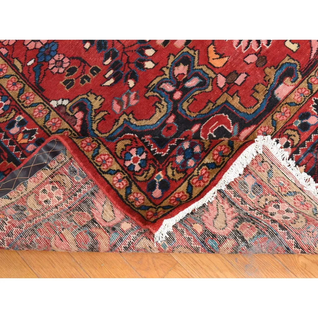 Vintage Hand Knotted Red Wool Rectangle Oriental Rug 8'10" x 12'3"