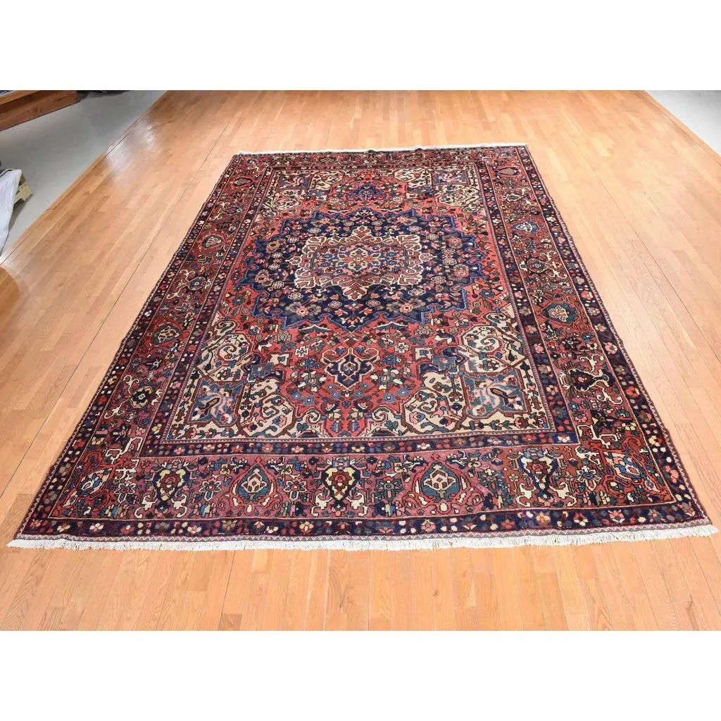 Vintage Hand Knotted Red Wool Rectangle Oriental Rug 10'0" x 12'4"