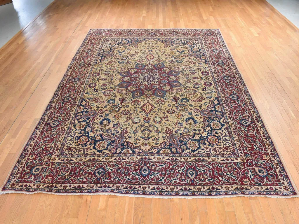 Vintage Hand Knotted Brown Wool Rectangle Oriental Rug 9'7" x 12'8"