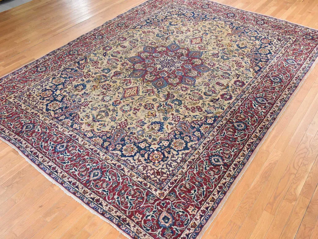 Vintage Hand Knotted Brown Wool Rectangle Oriental Rug 9'7" x 12'8"