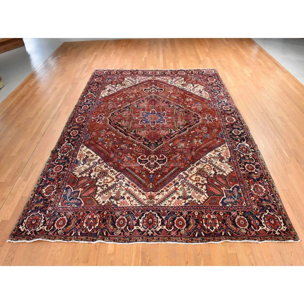 Vintage Hand Knotted Red Wool Rectangle Oriental Rug 9'8" x 13'0"