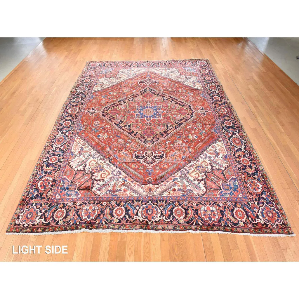 Vintage Hand Knotted Red Wool Rectangle Oriental Rug 9'8" x 13'0"