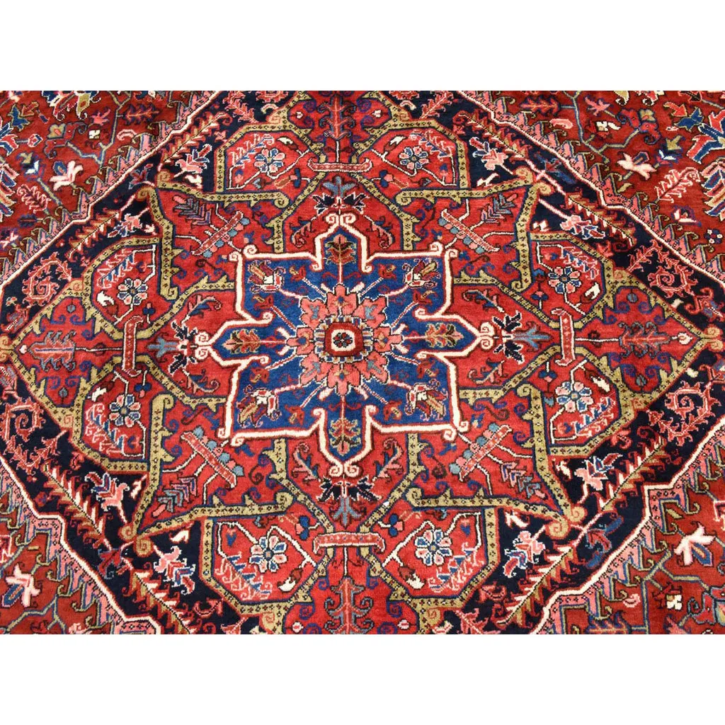 Vintage Hand Knotted Red Wool Rectangle Oriental Rug 9'8" x 13'0"