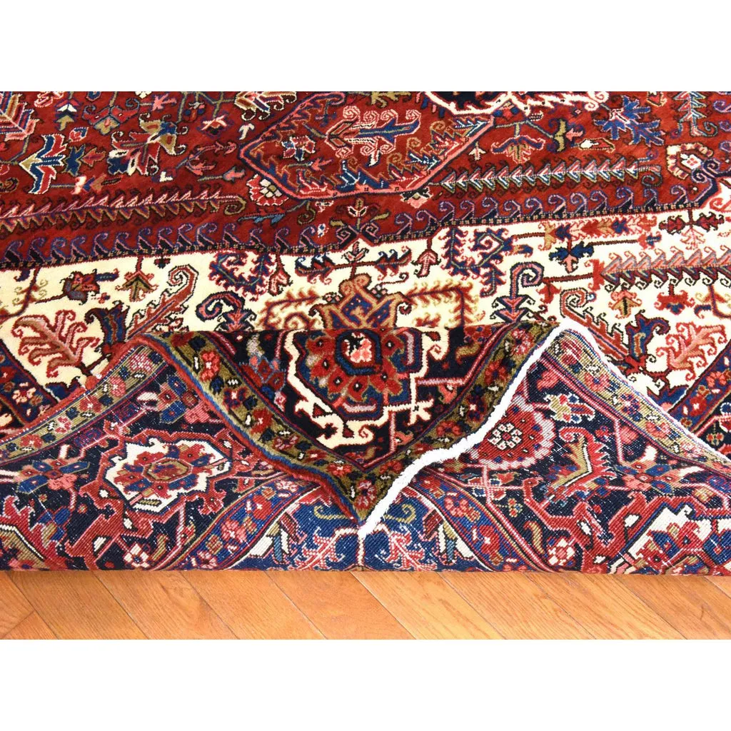 Vintage Hand Knotted Red Wool Rectangle Oriental Rug 9'8" x 13'0"