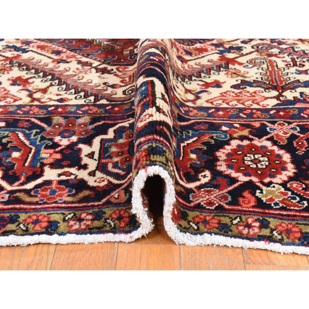 Vintage Hand Knotted Red Wool Rectangle Oriental Rug 9'8" x 13'0"