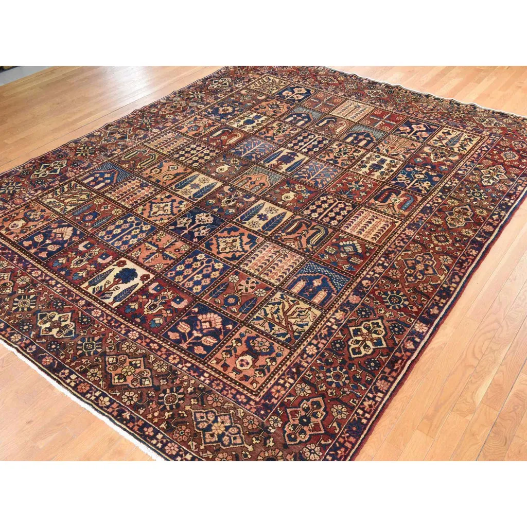 Vintage Hand Knotted Red Wool Rectangle Oriental Rug 10'4" x 12'8"