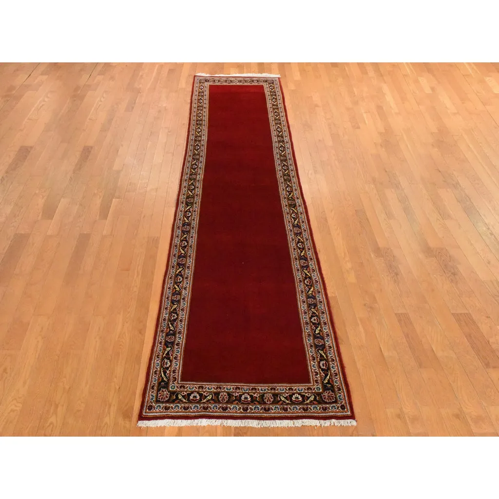 Vintage Hand Knotted Red Wool Runner Oriental Rug 3'5" x 12'10"