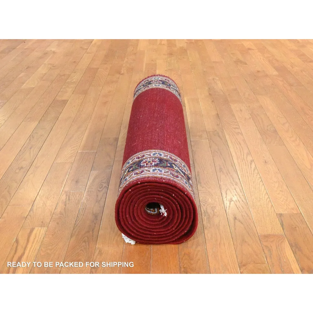 Vintage Hand Knotted Red Wool Runner Oriental Rug 3'5" x 12'10"