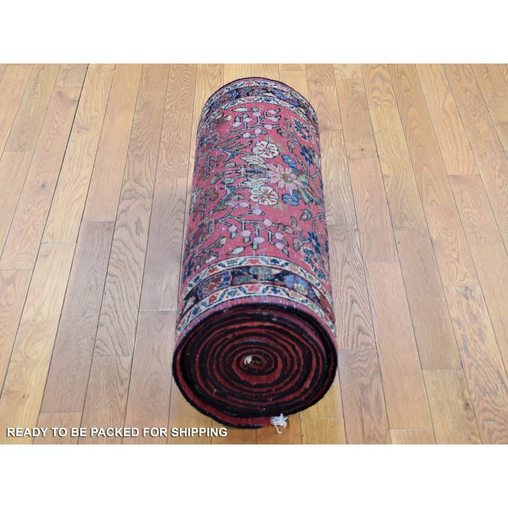 Vintage Hand Knotted Red Wool Runner Oriental Rug 0" x 20'