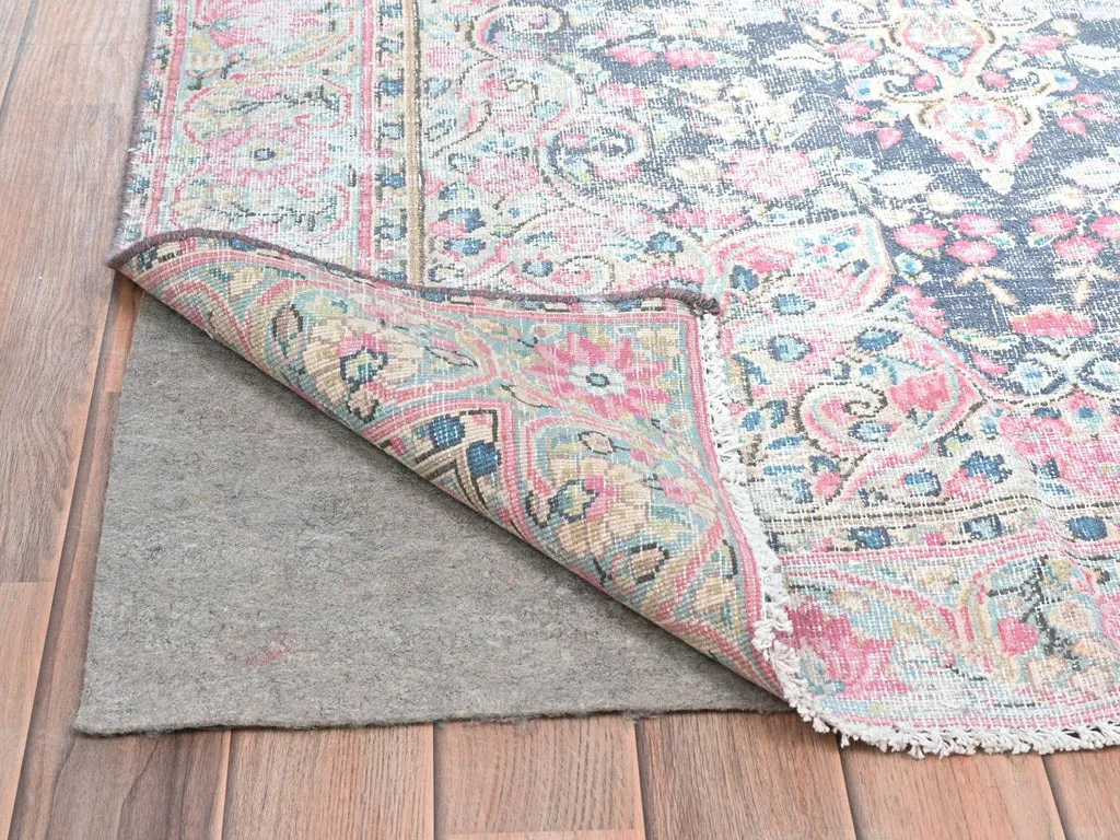 Vintage Hand Knotted Blue Worn Wool Rectangle Oriental Rug 3'7" x 5'9"