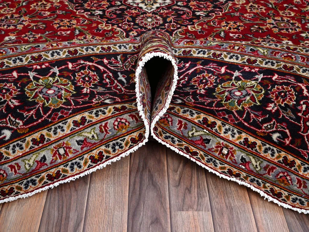 Vintage Hand Knotted Red Wool Rectangle Oriental Rug 9'9" x 13'0"