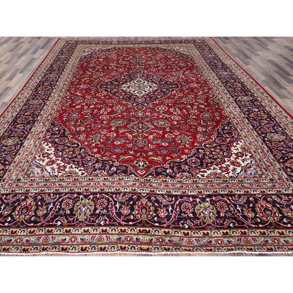 Vintage Hand Knotted Red Wool Rectangle Oriental Rug 9'9" x 13'0"